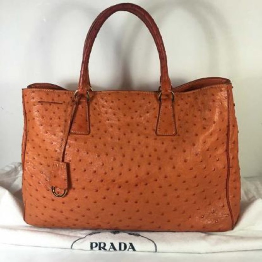 Prada Orange Ostrich Leather Satchel Tote Bag - Picture 1 of 8